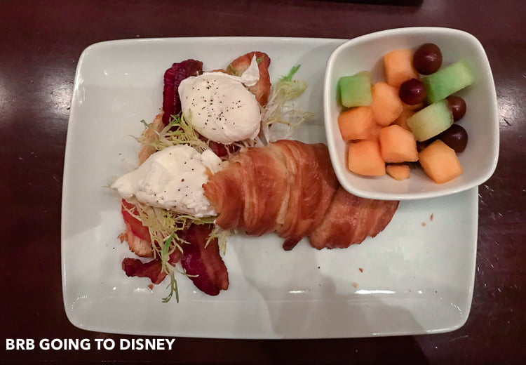 open faced bacon egg sandwich at be our guest in the magic kingdom